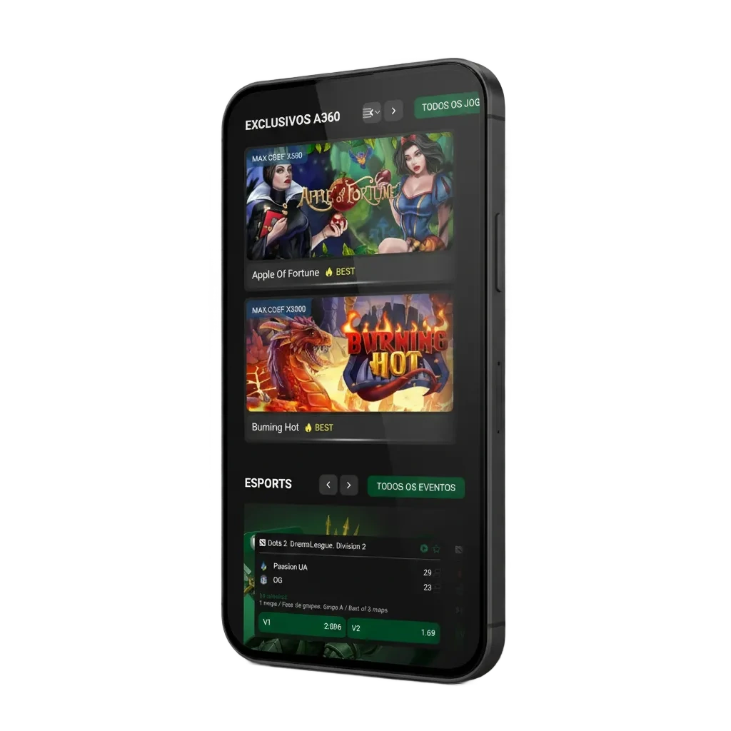 Banner do app A360 para Android (APK) e iOS, com Pix, apostas e cassino, bônus 200% + 150 giros e download rápido.