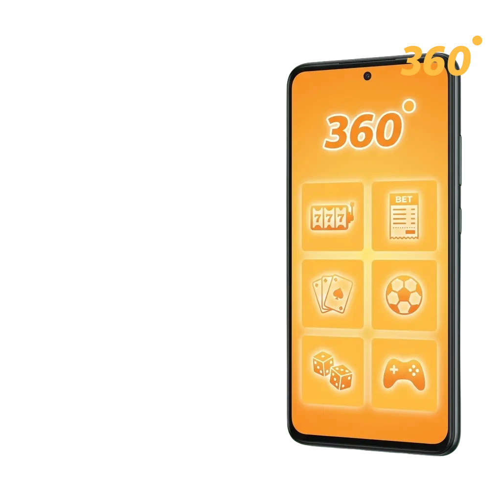 A360 Android app interface showing sports betting and casino games available for free download on mobile devices